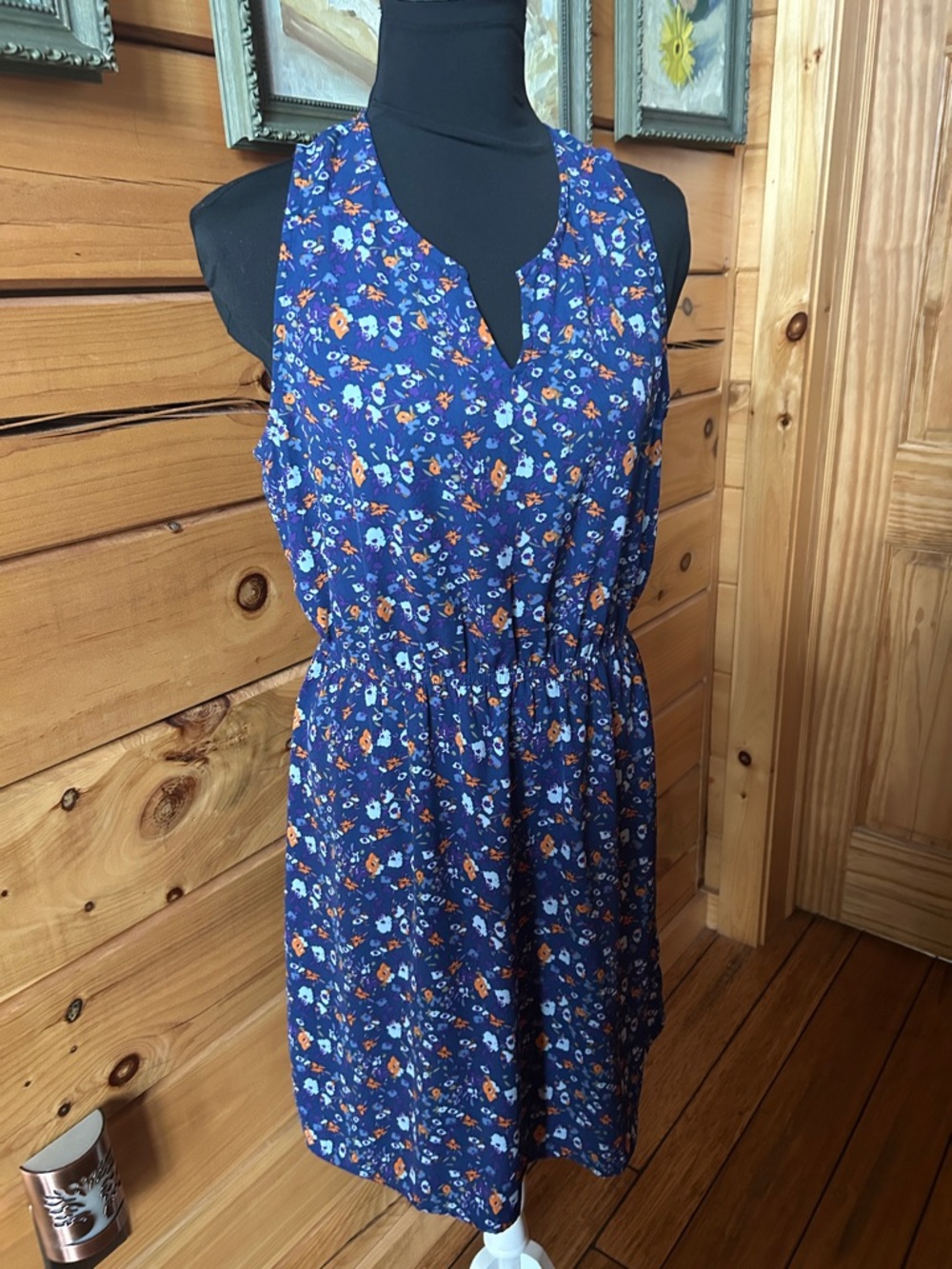 41 Hawthorn Navy Floral Midi Dress with Orange & White Accents